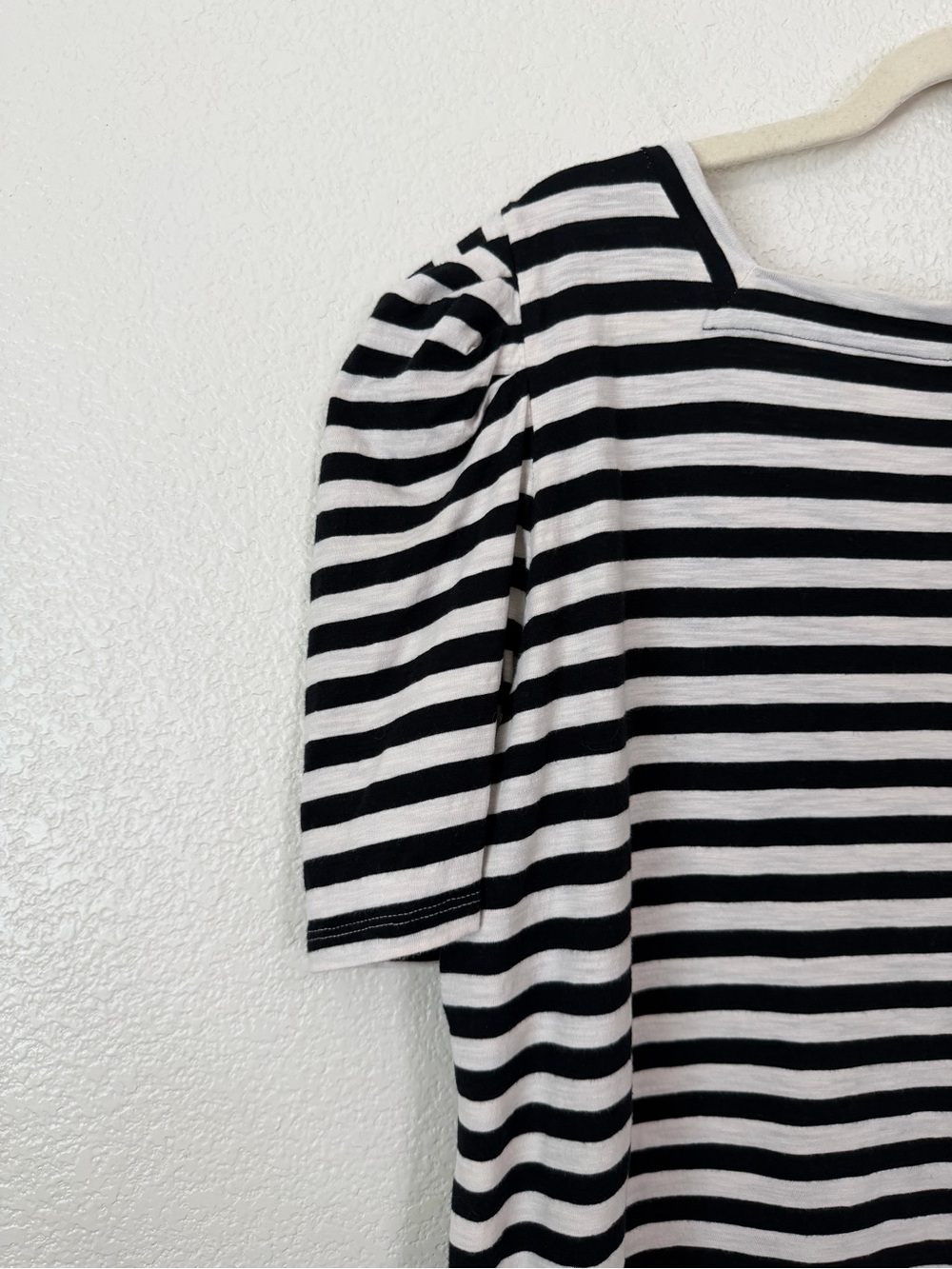 Lauren Ralph Lauren Cream Black Striped Cotton Jersey Puff-Sleeves Tee, Size 1X - Picture 9 of 13